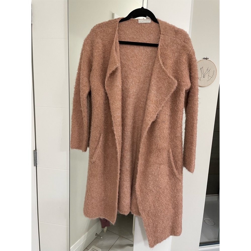 Rose pink Kenar open front cardigan/sweater. Longer, comes to about my mid thigh